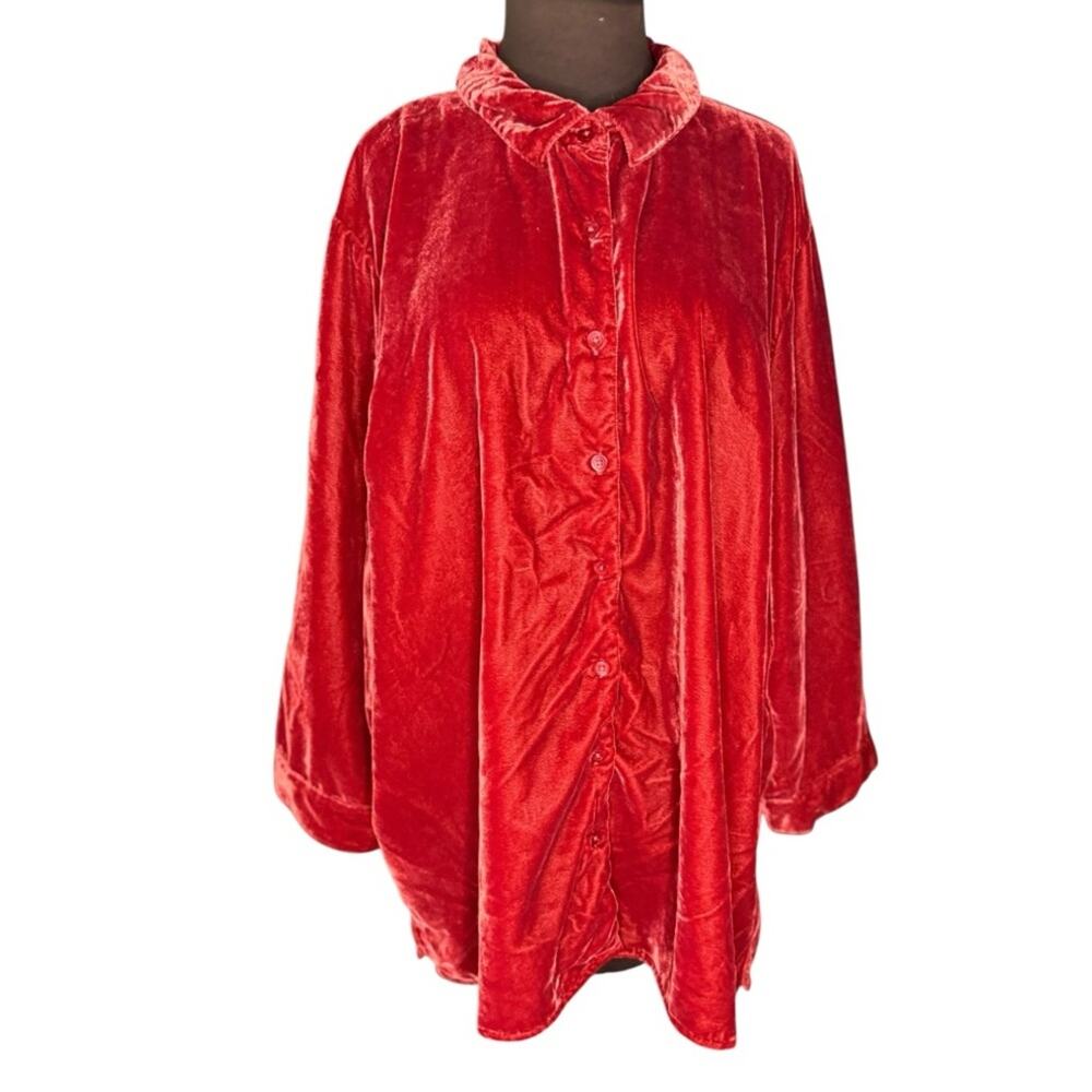 Y2K Coldwater Creek Stetch Velvet Button Front Top Womens Size 3X Romantic Boho